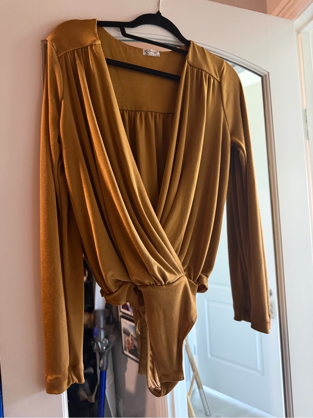 Free People Mustard Gold Wrap-Front Long Sleeve Bodysuit